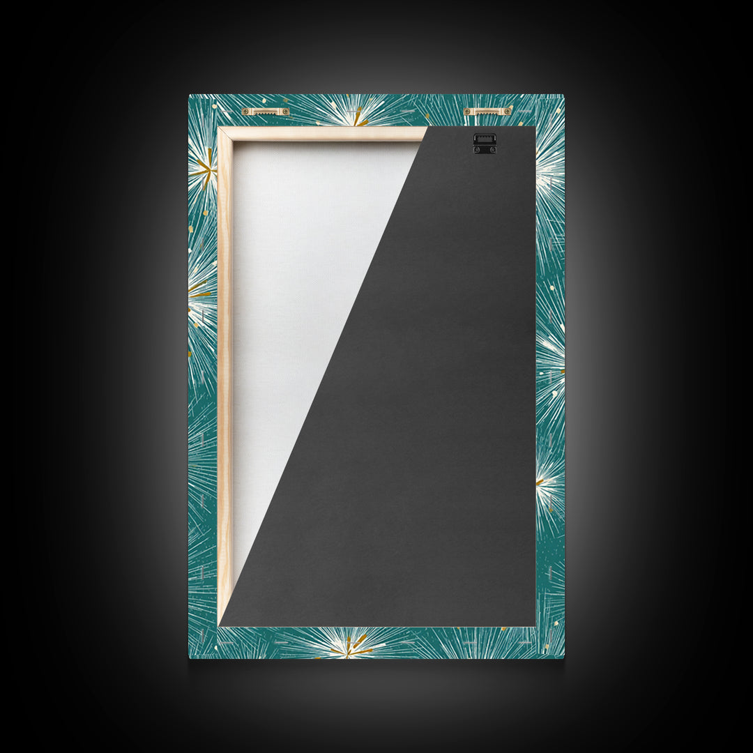 Teal Atomic Starburst Pattern Wall Art, Midcentury Modern Art Print, Retro Wall Decor, Gold White Abstract Home Decor Print