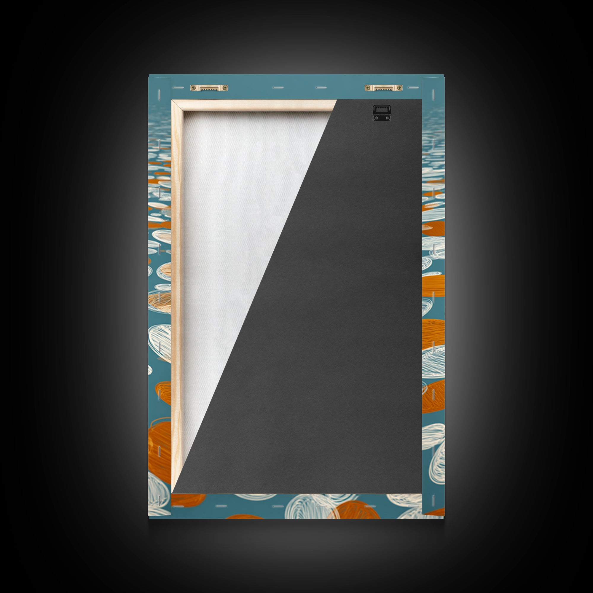 Orange White Floating Pebble Wall Art, Modern Abstract Art Print, Retro Geometric Decor, Blue Coastal Perspective Poster