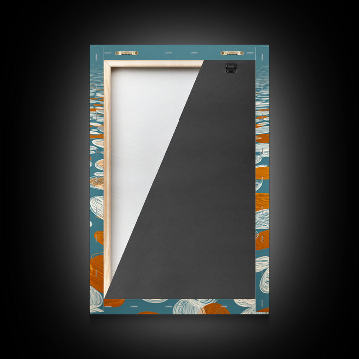 Orange White Floating Pebble Wall Art, Modern Abstract Art Print, Retro Geometric Decor, Blue Coastal Perspective Poster