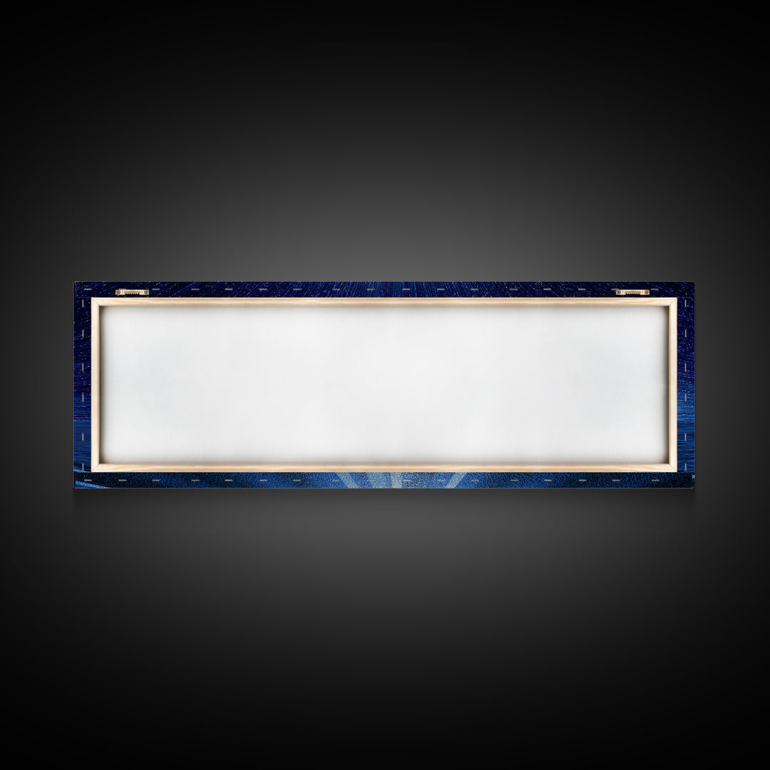 Starry Blue Highway Horizon Framed Canvas Print, Cosmic Retro Wall Art, Modern Digital Art, Space Abstract Decor For Living Room