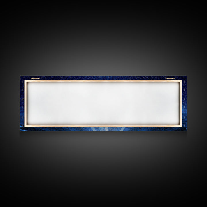 Starry Blue Highway Horizon Framed Canvas Print, Cosmic Retro Wall Art, Modern Digital Art, Space Abstract Decor For Living Room