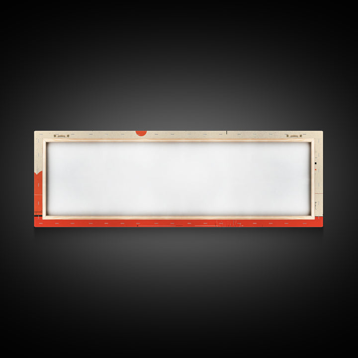 Minimal Red Rocket On Launch Pad Wall Art, Midcentury Modern Space Poster, Atomic Orange Sun Decor, Retro MCM Print Gift