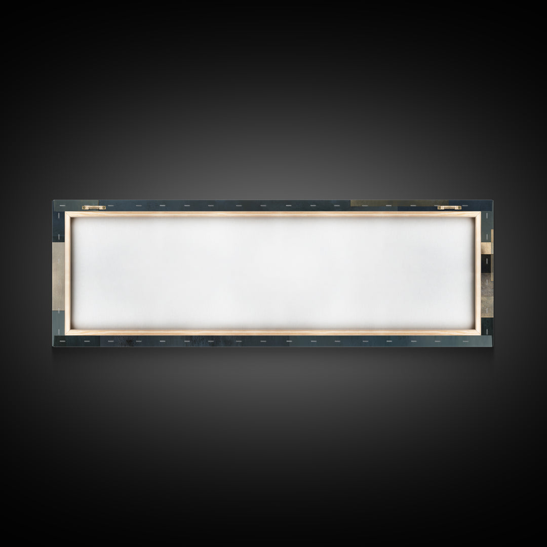 Moody Metallic Rectangle Canvas Print, Modern Abstract Wall Decor, Industrial Geometric Art, Blue Gold Home Office Artwork