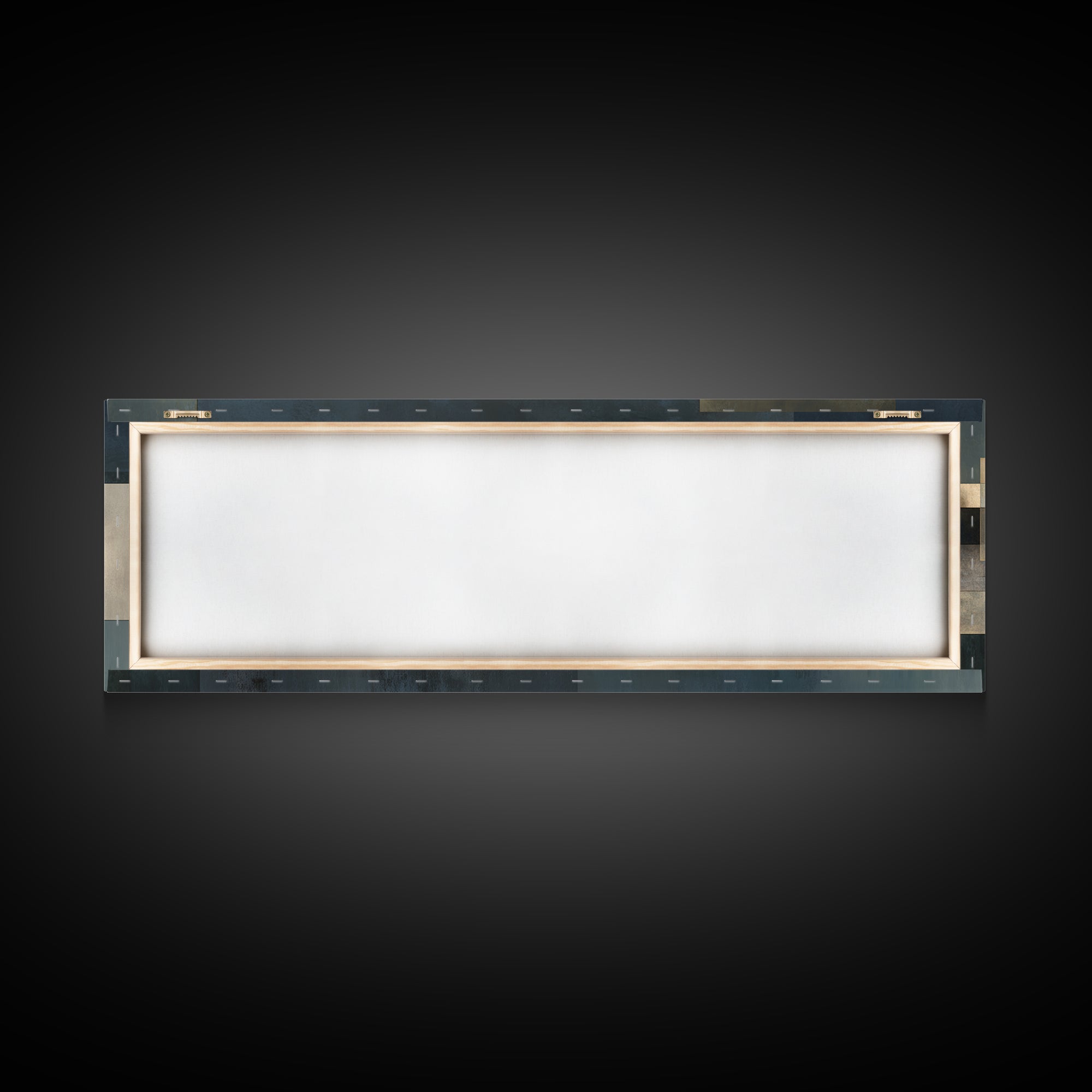 Moody Metallic Rectangle Canvas Print, Modern Abstract Wall Decor, Industrial Geometric Art, Blue Gold Home Office Artwork