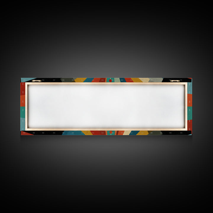 Atomic Clock Sunburst Wall Art, Midcentury Modern Canvas, Retro Geometric Poster, MCM Home Decor, Panoramic Abstract Print