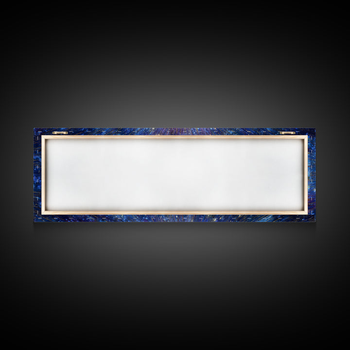 Blue Gold Cosmic Starburst Canvas Print, Space Abstract Wall Decor, Modern Digital Art, Galaxy Light Speed Panoramic Poster