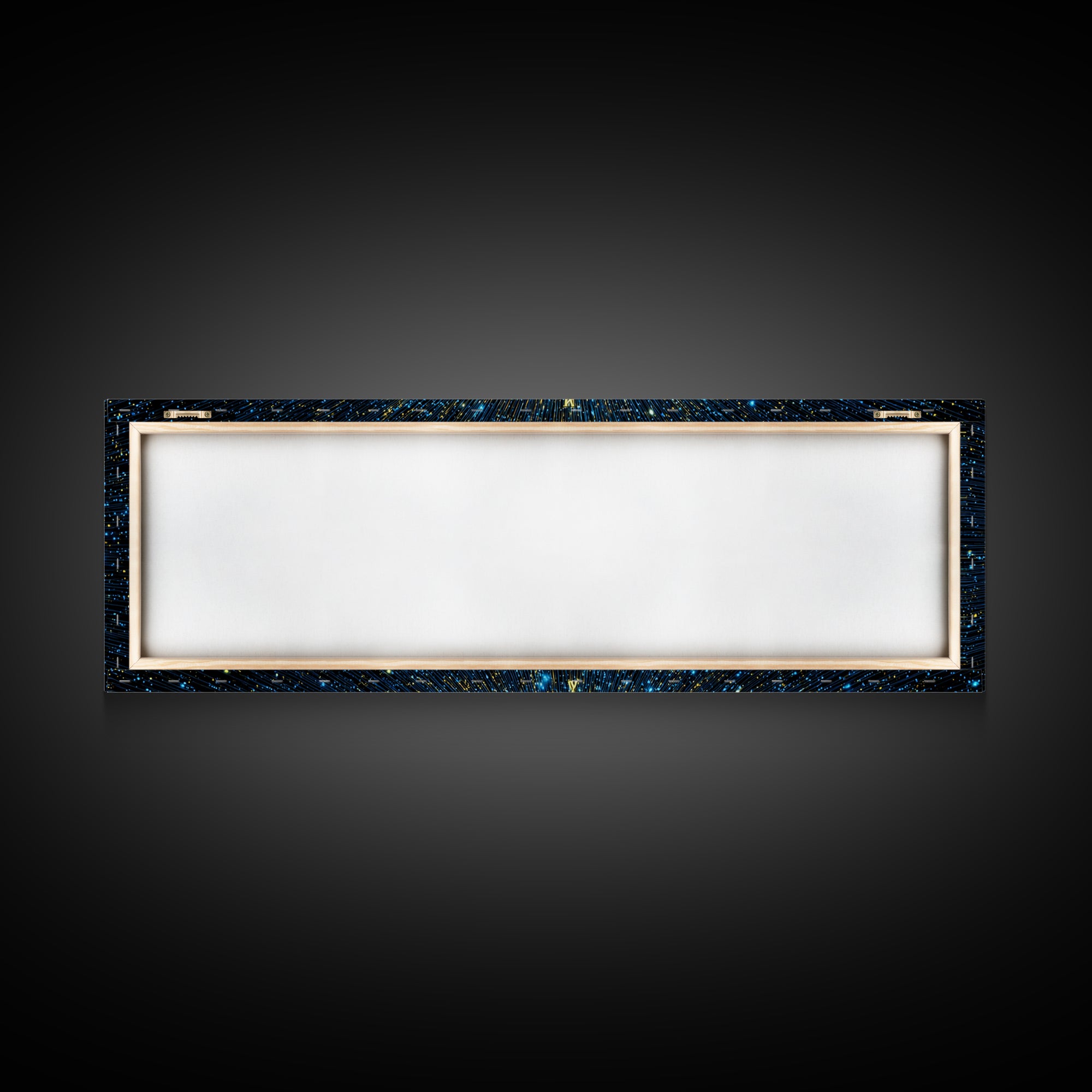 Golden Core Light Speed Canvas Print, Blue Galaxy Abstract Wall Decor, Modern Space Poster, Cosmic Panoramic Digital Artwork