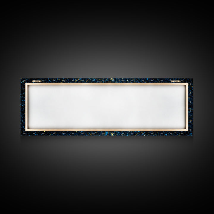 Golden Core Light Speed Canvas Print, Blue Galaxy Abstract Wall Decor, Modern Space Poster, Cosmic Panoramic Digital Artwork