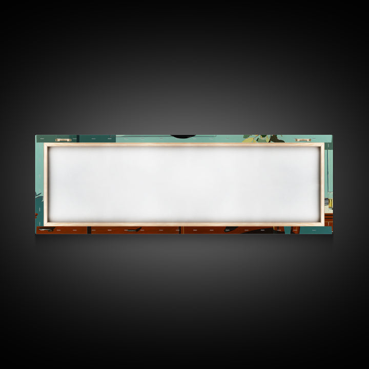 Teal Vinyl And Flower Console Canvas Print, Mid Century Modern Wall Decor, Record Player Art Print, Retro Living Room Decor