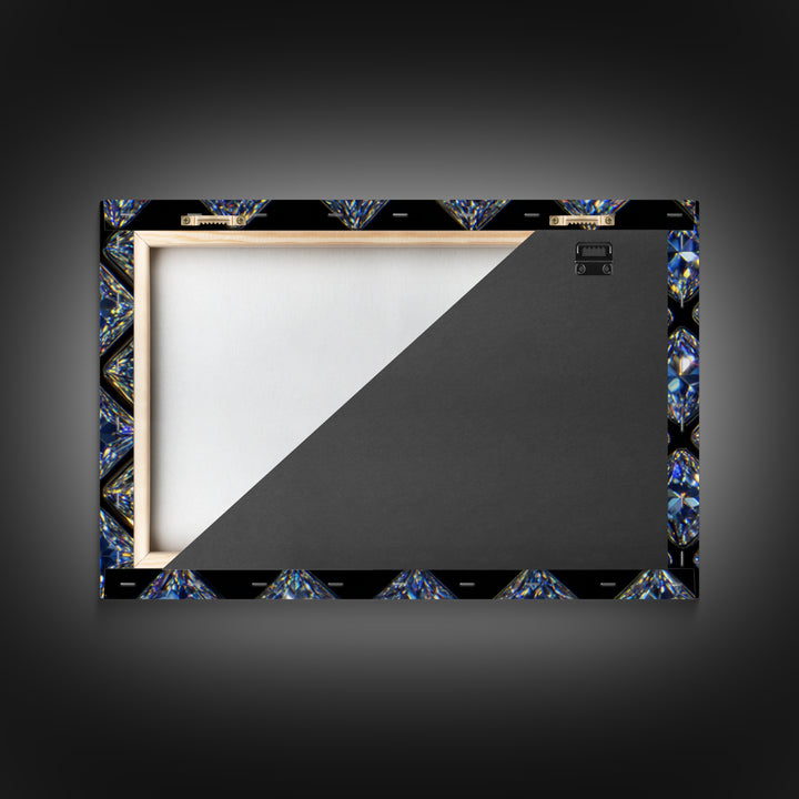 Blue Square Diamond Grid Canvas Print, Sparkling Geometric Wall Art, Modern Glam Decor, Black Luxury Poster, Gift For Her