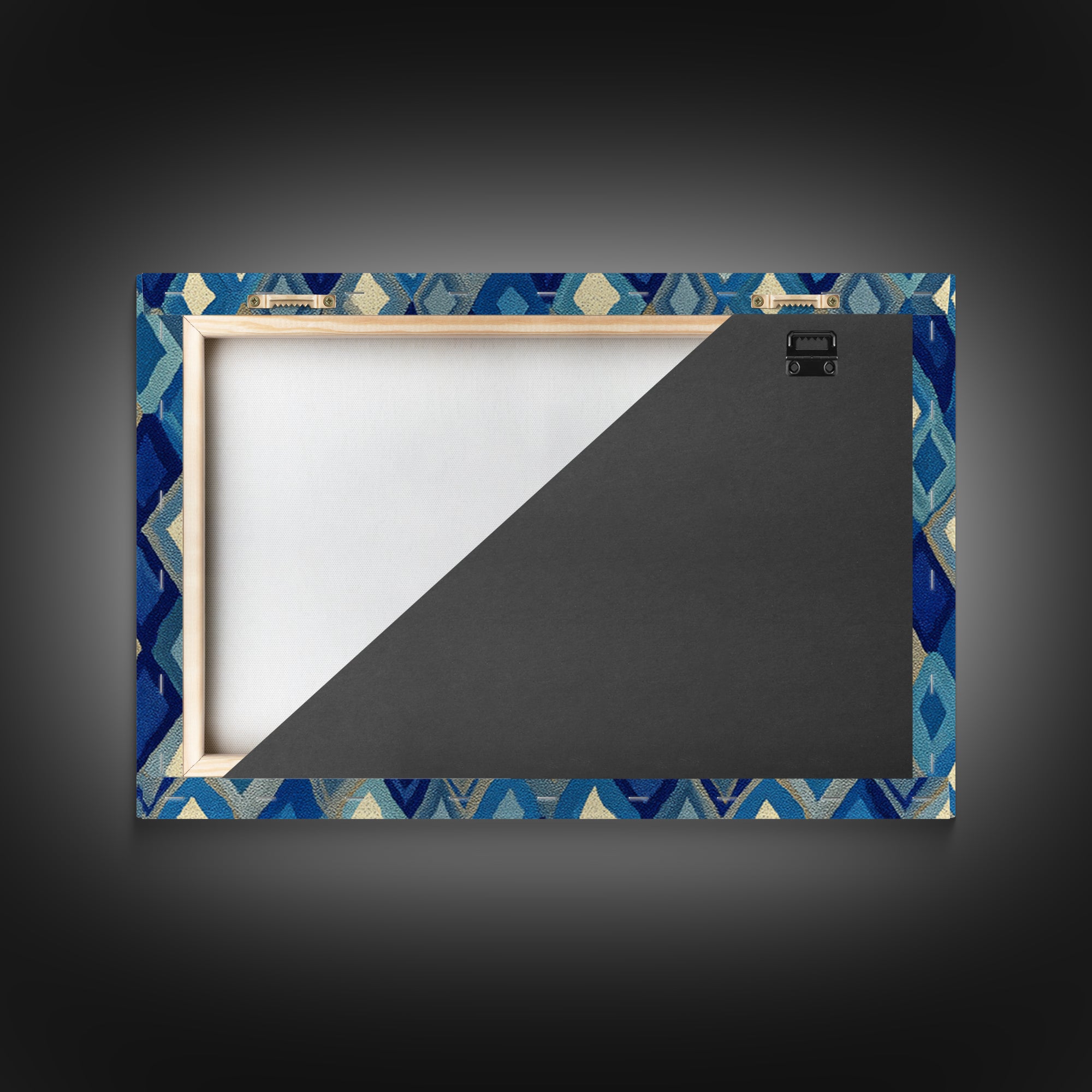 Blue Diamond Textile Pattern Wall Art, Geometric Modern Decor, Scandinavian Canvas Print, Coastal Abstract Poster For Home