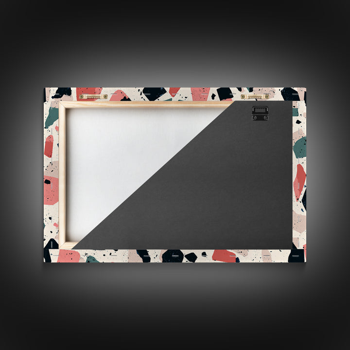 Coral Teal Terrazzo Abstract Wall Art, Midcentury Modern Art Print, Retro Geometric Pattern Home Decor, Framed Canvas Print