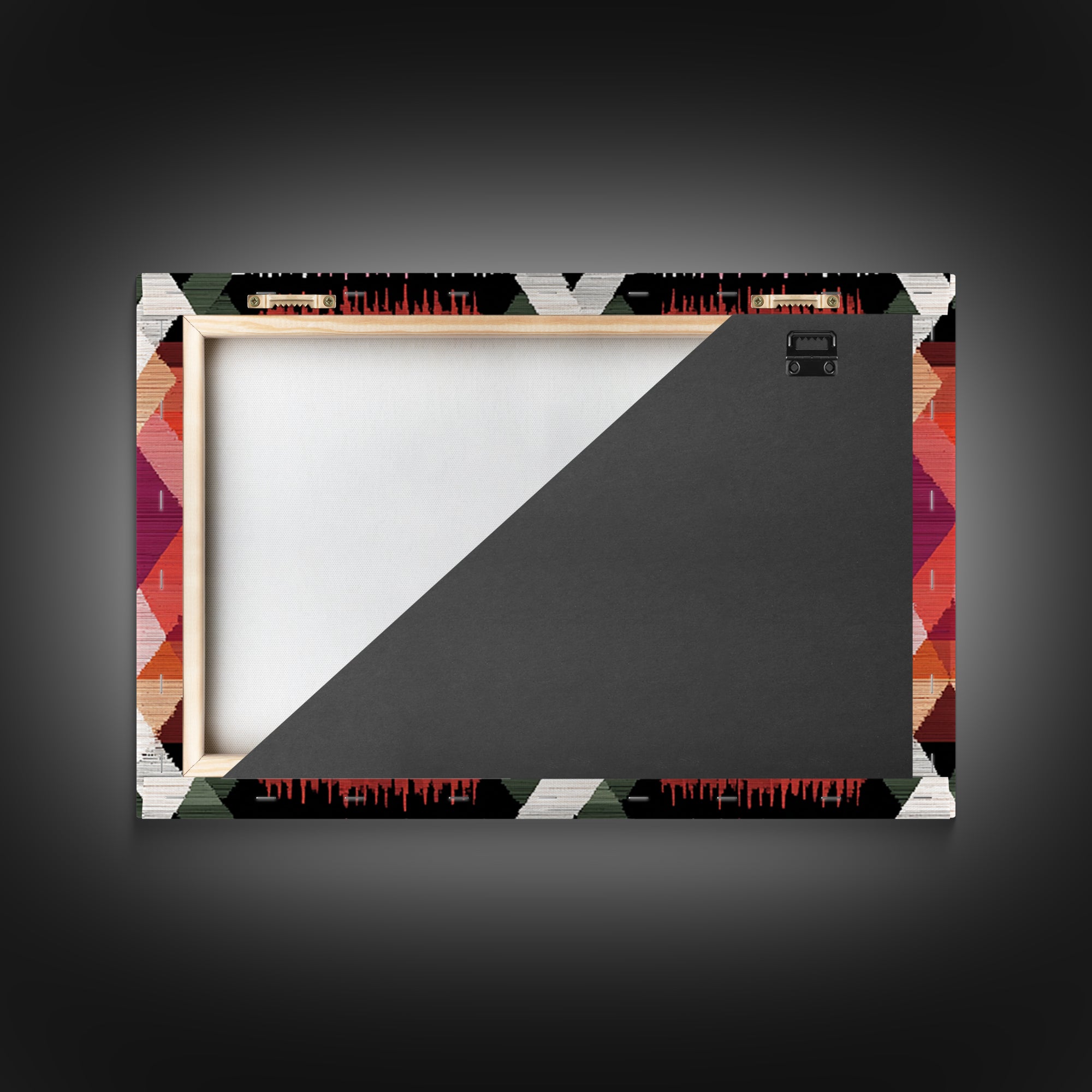 Colorful Diamond Ikat Pattern Framed Canvas Print, Retro Geometric Wall Art, Boho Mid Century Decor, Bold Abstract Poster