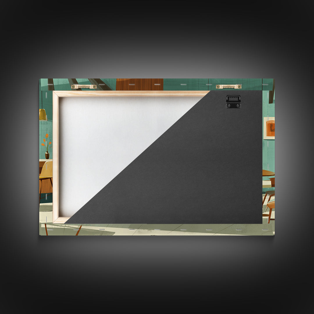 Wood And Teal Modernist Lounge Bar Wall Art, Midcentury Modern Canvas Print, Retro Cocktail Poster, Scandinavian Decor, MCM Decor