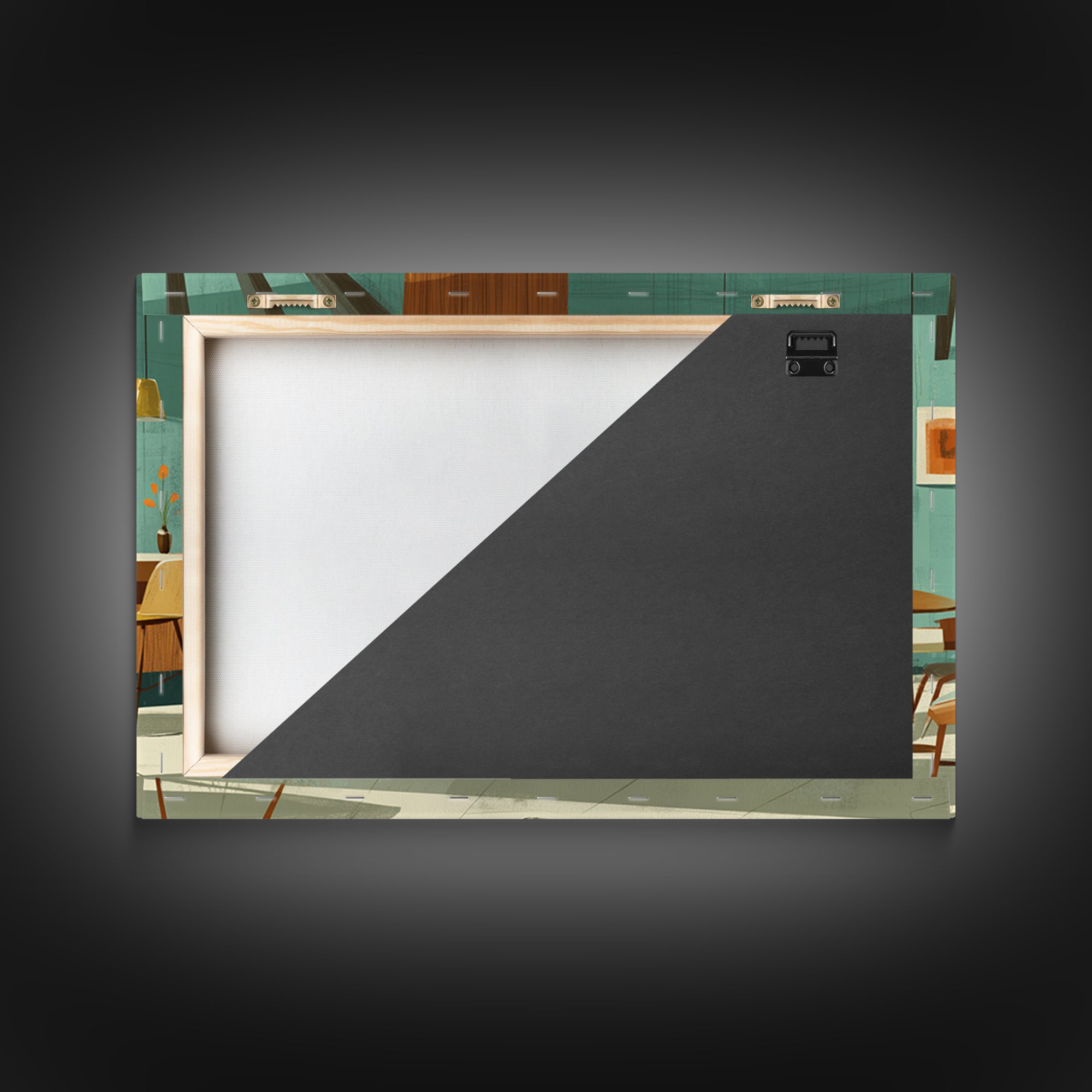 Wood And Teal Modernist Lounge Bar Wall Art, Midcentury Modern Canvas Print, Retro Cocktail Poster, Scandinavian Decor, MCM Decor