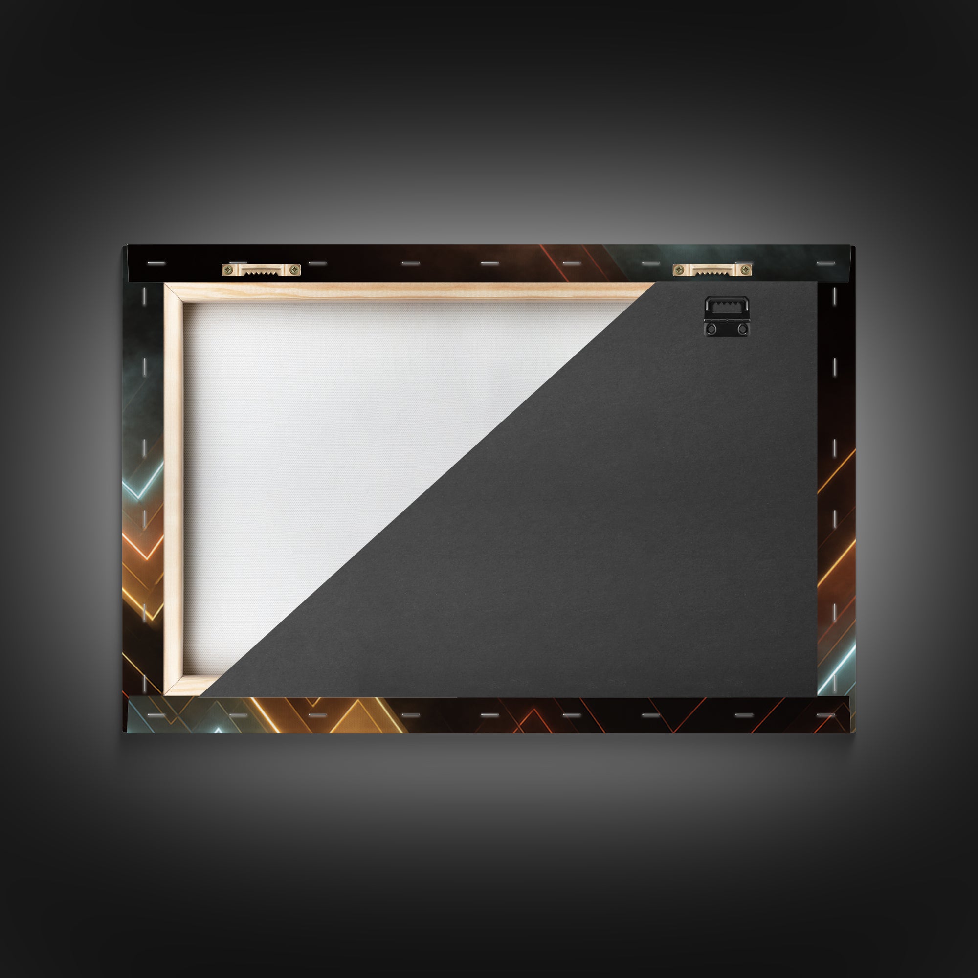 Glowing Neon Chevron Lines In Smoky Dark, Canvas Print, Geometric Wall Art, Modern Abstract Poster For Office Or Game Room