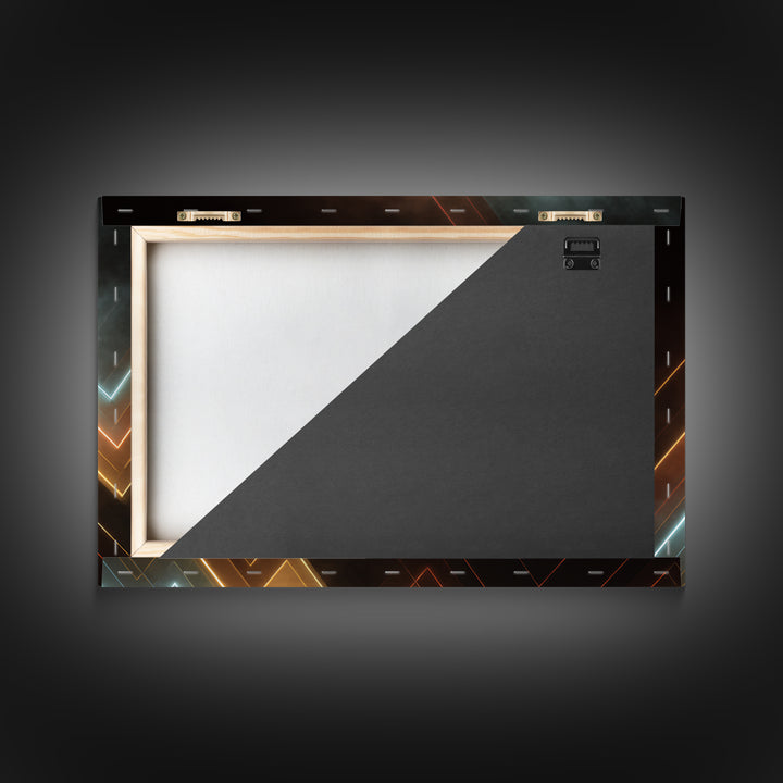 Glowing Neon Chevron Lines In Smoky Dark, Canvas Print, Geometric Wall Art, Modern Abstract Poster For Office Or Game Room