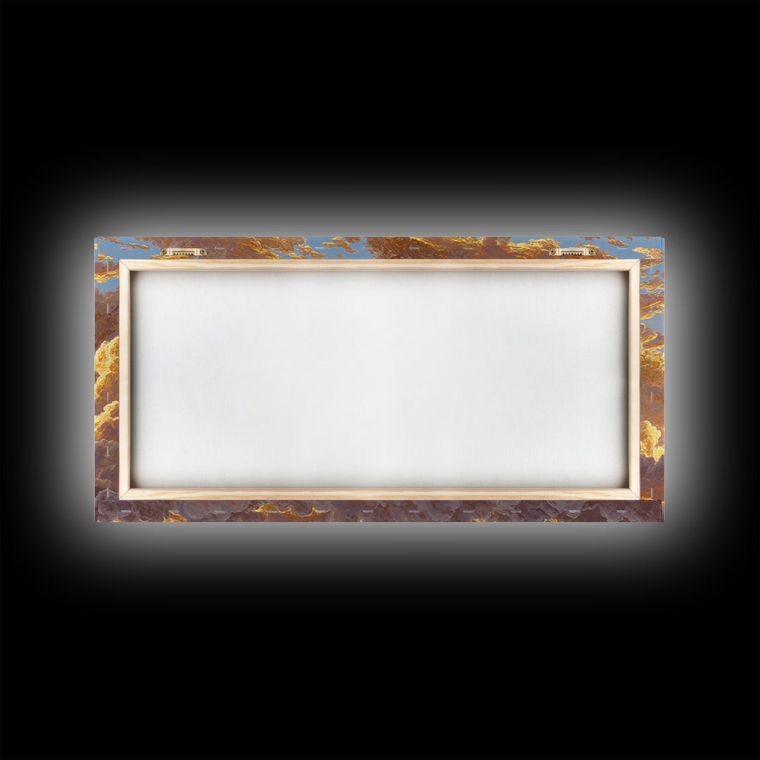 Golden Clouds Gold Canvas Art, Sky And Light Filled Cloudscape Canvas Print, Real Wood Frame Wall Décor, Dreamy Atmospheric Artwork