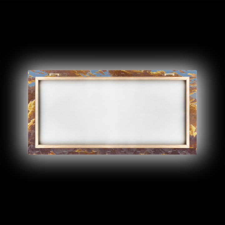 Golden Clouds Gold Canvas Art, Sky And Light Filled Cloudscape Canvas Print, Real Wood Frame Wall Décor, Dreamy Atmospheric Artwork