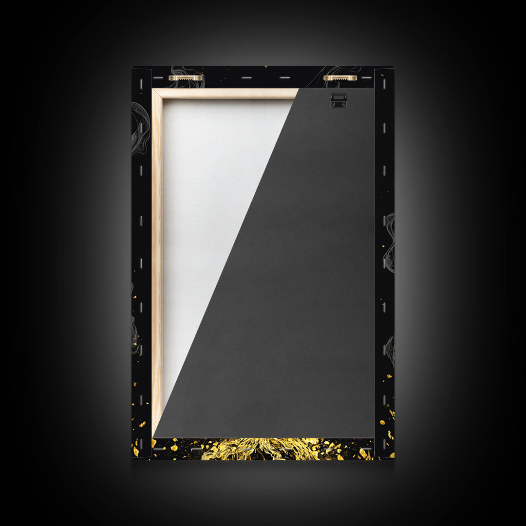 Runic Obelisk Gold Canvas Art, Mystical Stone Wall Print On Canvas, Real Wood Frame Decor, Ancient Fantasy Symbolic Artwork