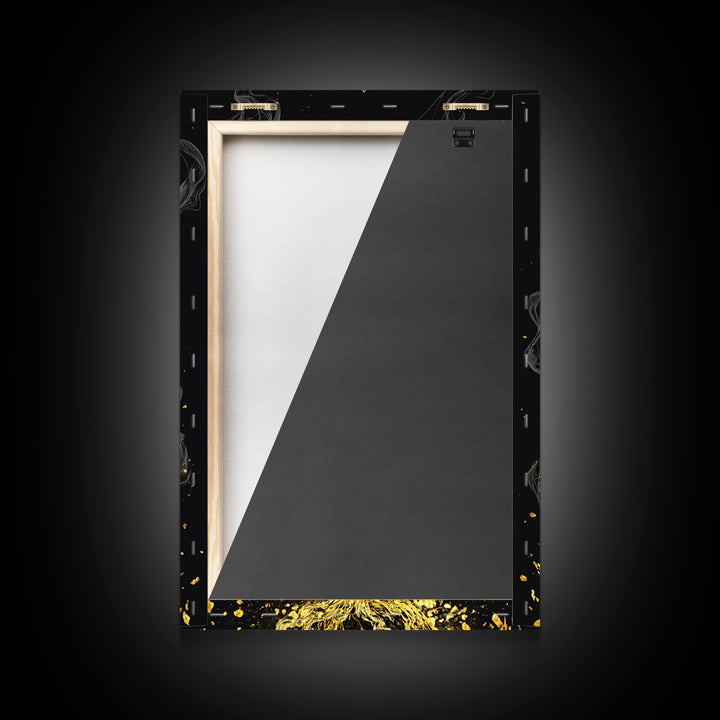 Runic Obelisk Gold Canvas Art, Mystical Stone Wall Print On Canvas, Real Wood Frame Decor, Ancient Fantasy Symbolic Artwork
