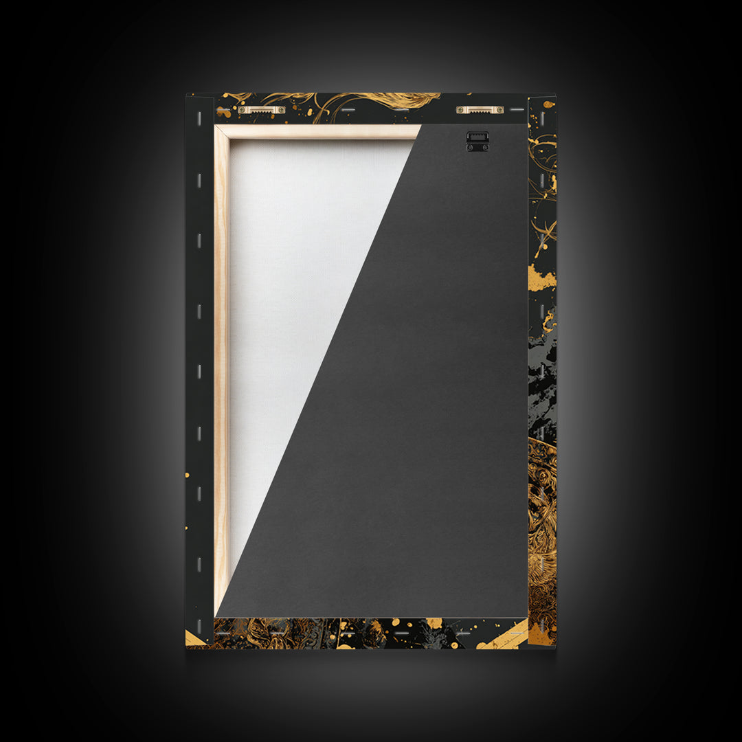 Golden Armored Knight Gold Canvas Art, Female Warrior With Sword And Shield Canvas Print, Real Wood Frame Wall Décor, Mythic Battle Art