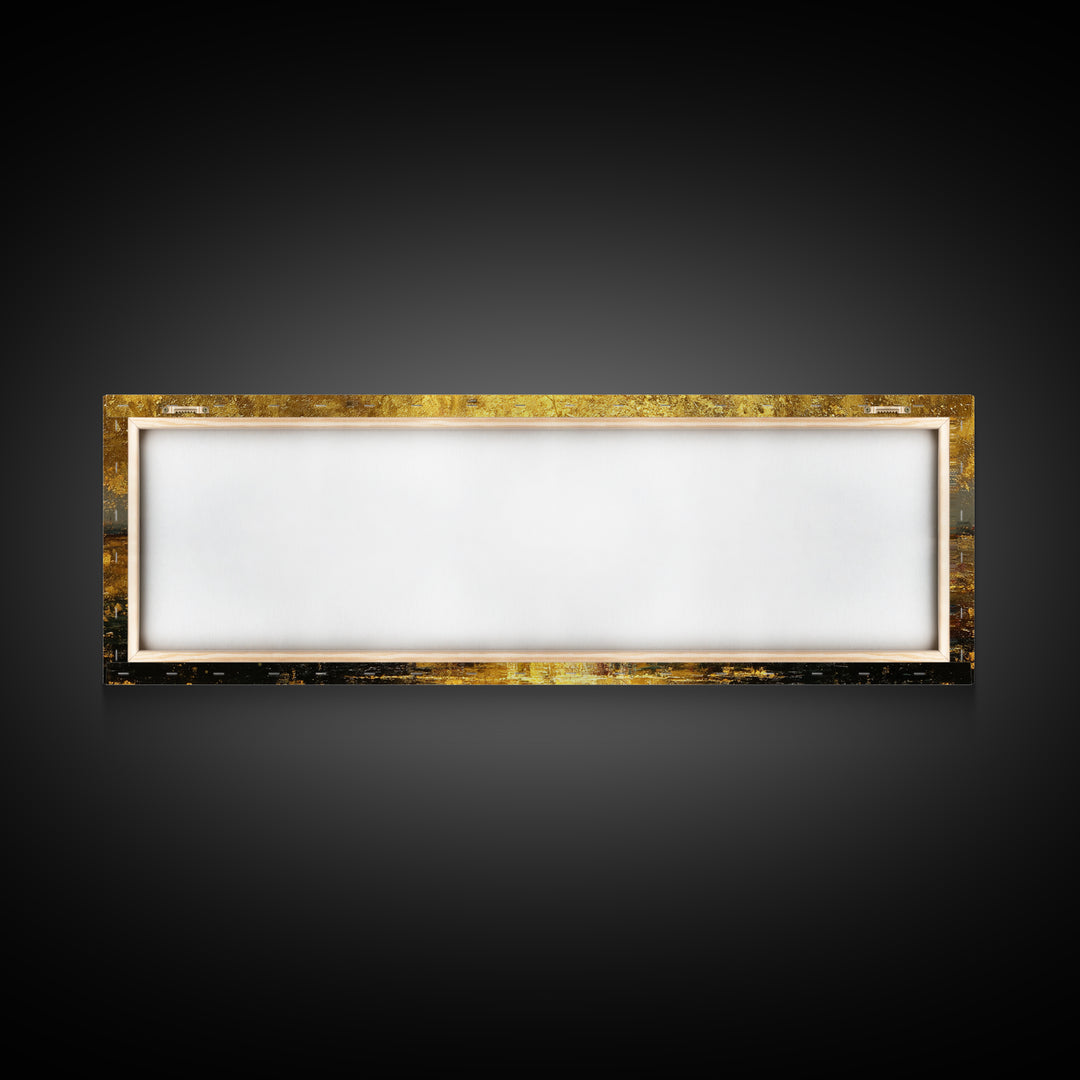 Radiant Reflection Gold Canvas Print, Golden Sun Over Water Wall Art, Shimmering Seascape Artwork With Real Wood Frame