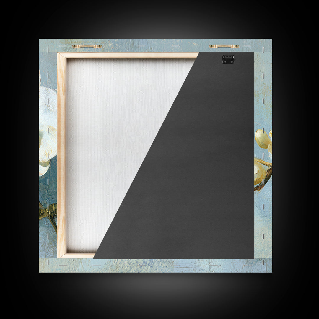 White Orchid on Gray Stone Surface Framed Canvas Print, Medical Office Art, Medical Wall Art, Office Decor, Fine Art, Calm, MOA-1x1-6