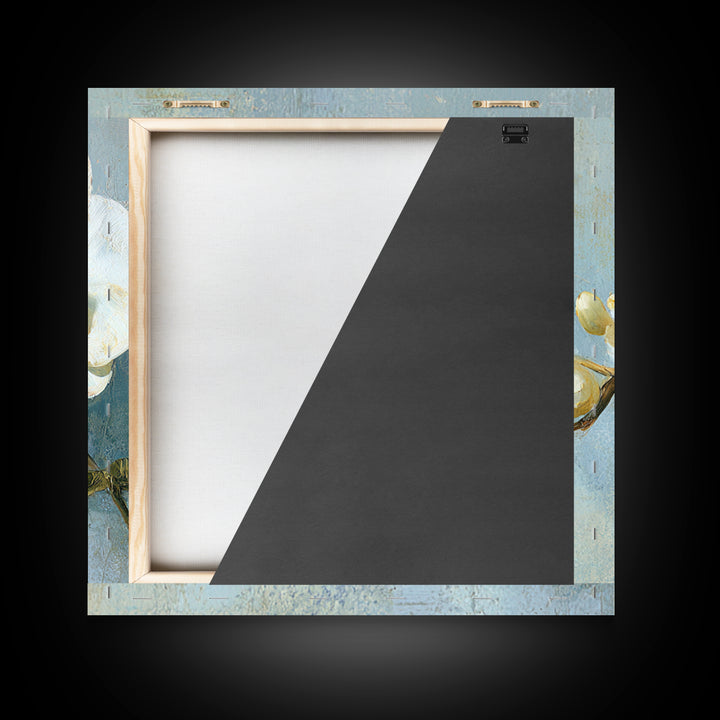 White Orchid on Gray Stone Surface Framed Canvas Print, Medical Office Art, Medical Wall Art, Office Decor, Fine Art, Calm, MOA-1x1-6