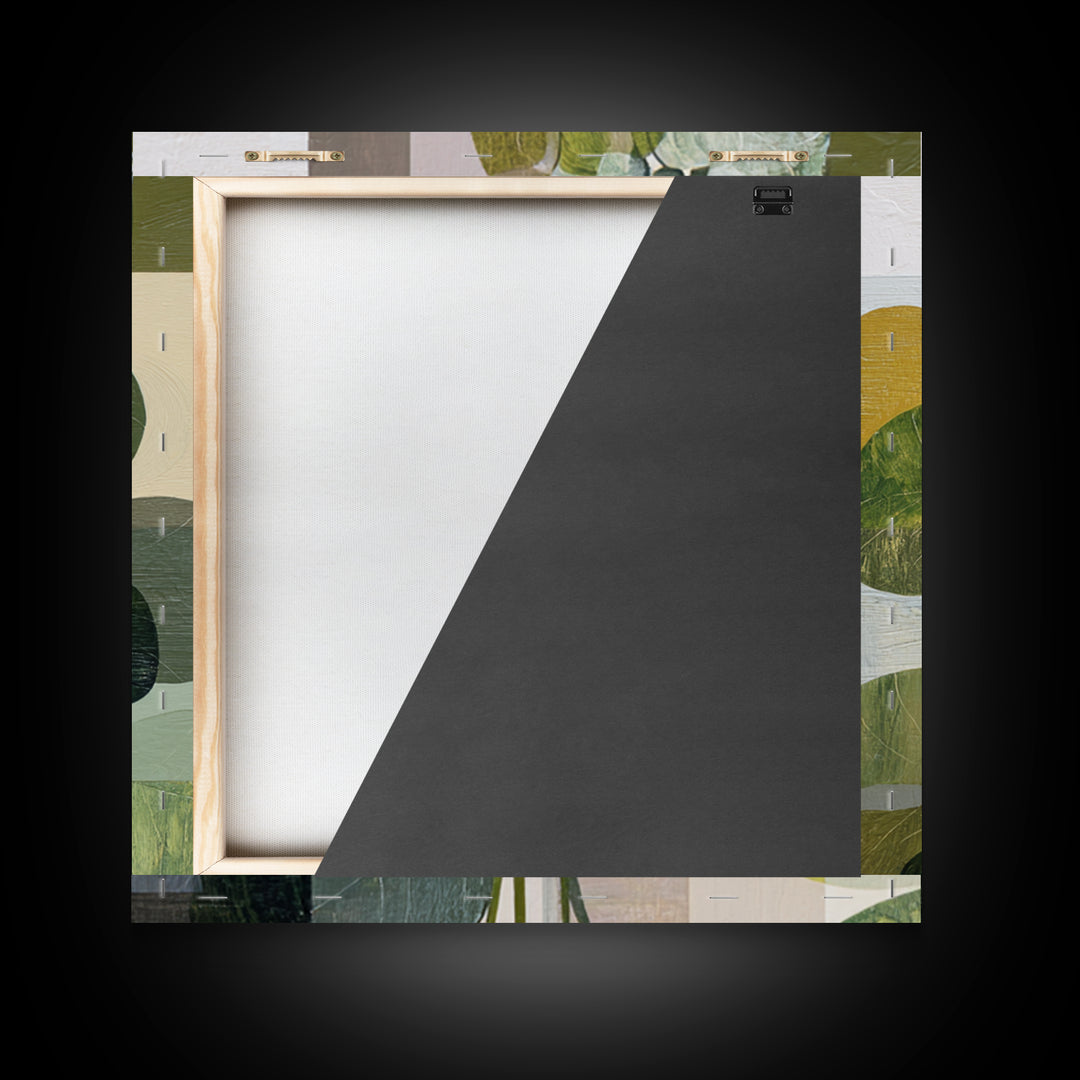 Green Botanical Study Framed Canvas Print, Monochrome Art, Digital Print, Living Room Decor, Oil Painting, Mono, Modern Art, MON-1x1-27
