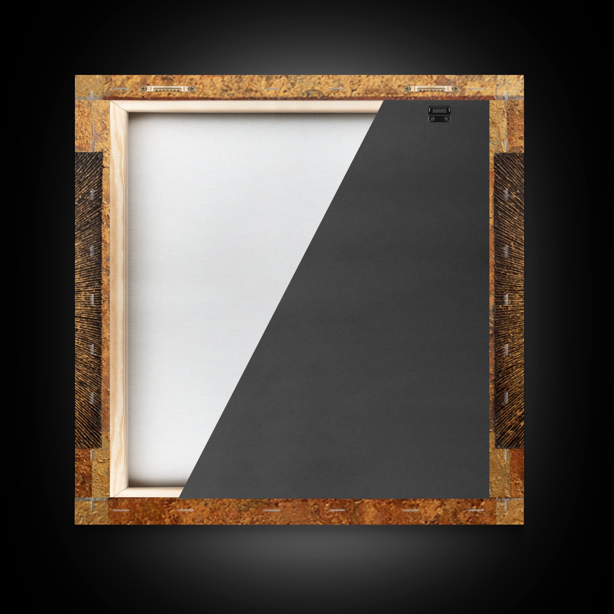 Gold Tonal Sunburst Medallion Framed Canvas Print, Monochrome Art, Wallpaper Mural, Living Room Decor, Fine Art, Mono, MON-1x1-62
