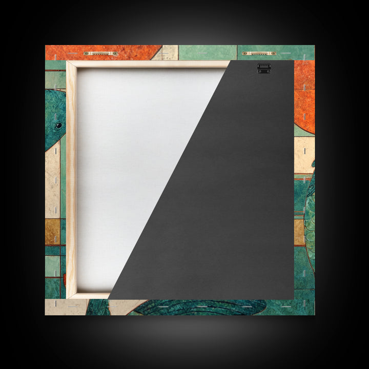 Teal Koi Fish on Tonal Water Framed Canvas Print, Monochrome Art, Gallery Decor, Living Room Decor, Fine Art, Mono, MON-1x1-65