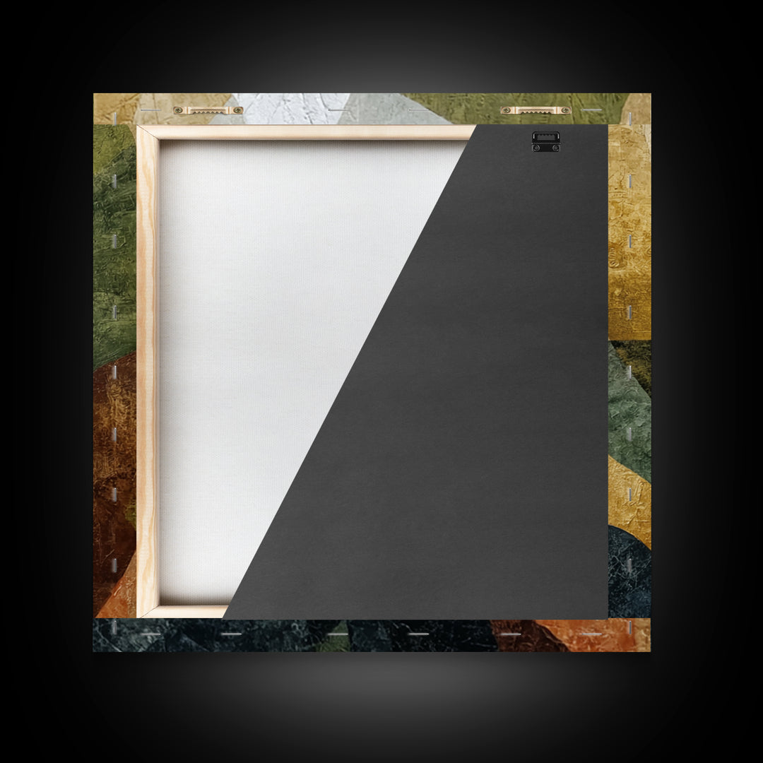 Olive Green Abstract Leaf Pattern Framed Canvas Print, Monochrome Art, Unique Wall Art, Living Room Decor, Oil Painting, Mono, MON-1x1-68