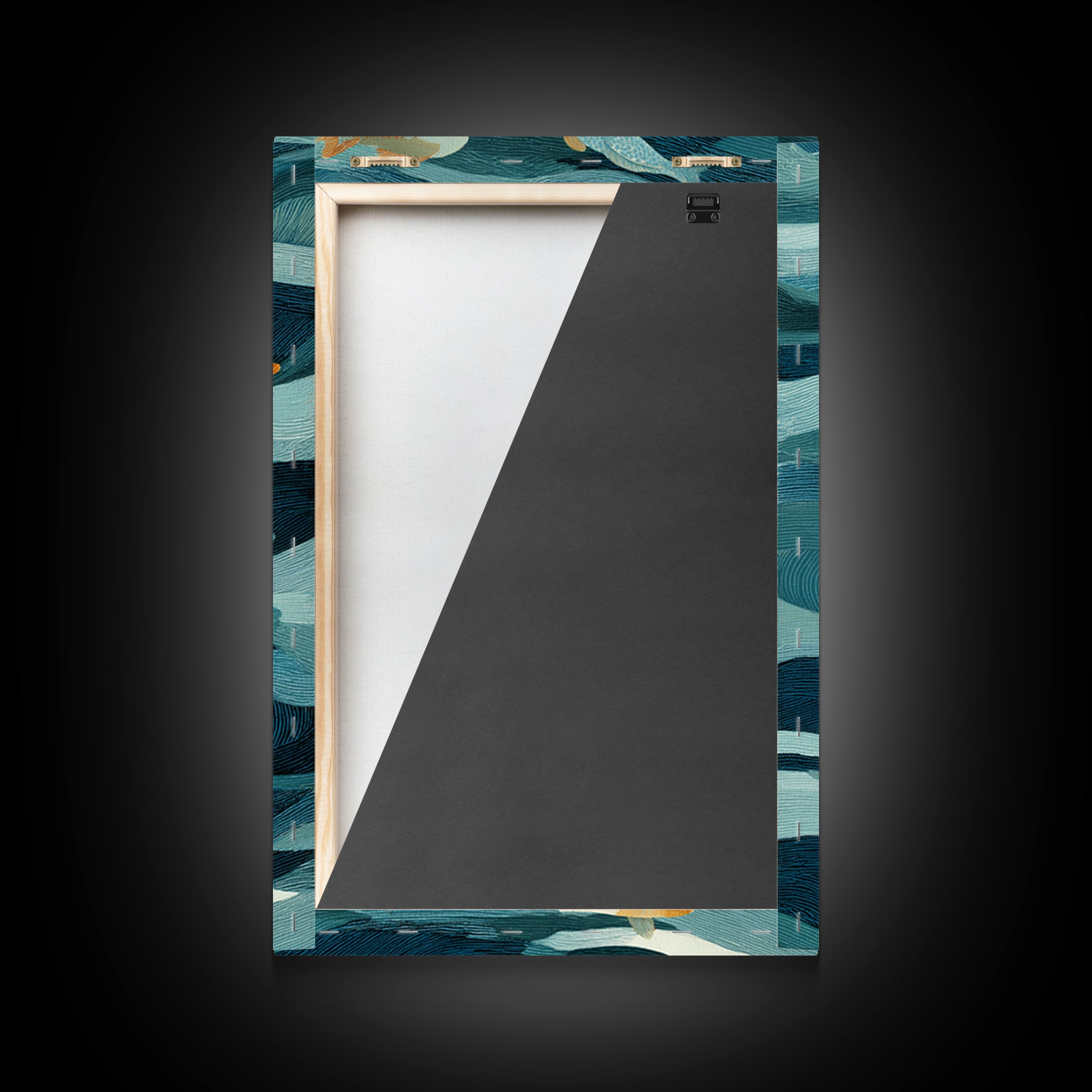 Teal Koi Fish on Tonal Water Framed Canvas Print, Monochrome Art, Wall Art, Living Room Decor, Fine Art, Mono, Abstract Art, MON-2x3-1