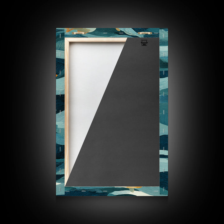 Teal Koi Fish on Tonal Water Framed Canvas Print, Monochrome Art, Wall Art, Living Room Decor, Fine Art, Mono, Abstract Art, MON-2x3-1