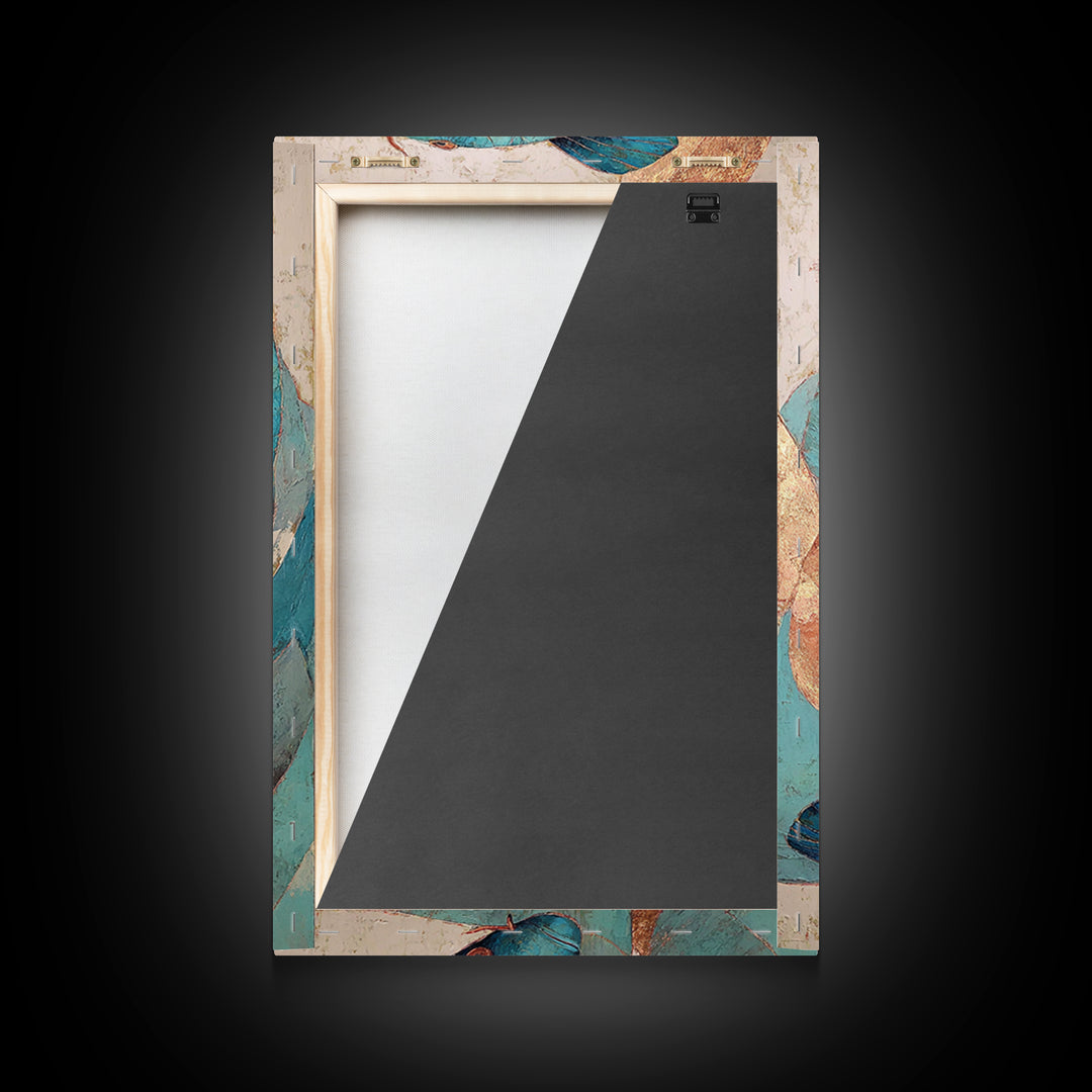 Teal Koi Fish on Tonal Water Framed Canvas Print, Monochrome Art, Wall Art, Living Room Decor, Fine Art, Mono, Abstract Art, MON-2x3-25