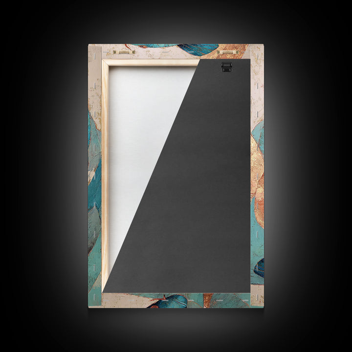 Teal Koi Fish on Tonal Water Framed Canvas Print, Monochrome Art, Wall Art, Living Room Decor, Fine Art, Mono, Abstract Art, MON-2x3-25