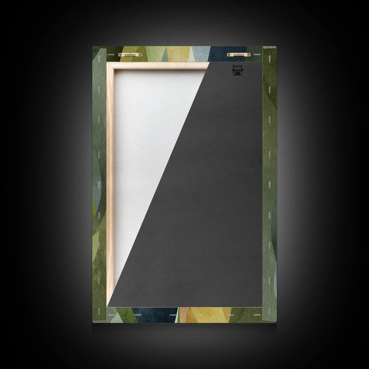 Olive Green Abstract Leaf Pattern Framed Canvas Print, Monochrome Art, Fine Art Print, Living Room Decor, Watercolor Art, Mono, MON-2x3-4
