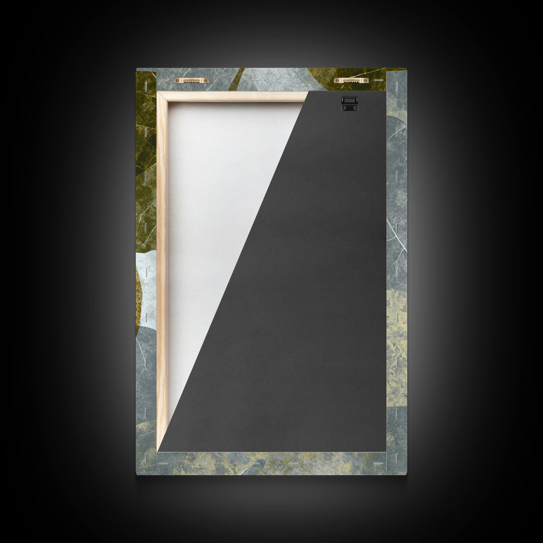 Olive Green Abstract Leaf Pattern Framed Canvas Print, Monochrome Art, Digital Print, Living Room Decor, Fine Art, Mono, MON-2x3-76