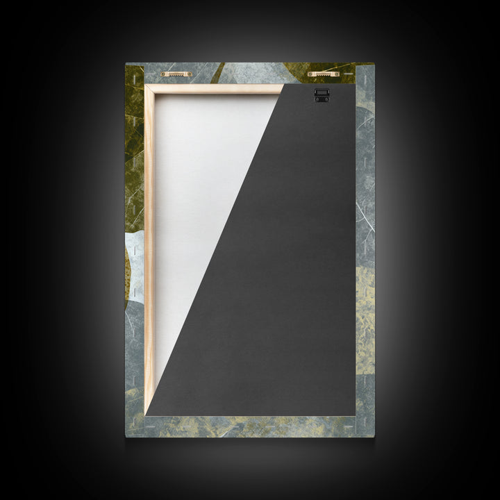 Olive Green Abstract Leaf Pattern Framed Canvas Print, Monochrome Art, Digital Print, Living Room Decor, Fine Art, Mono, MON-2x3-76