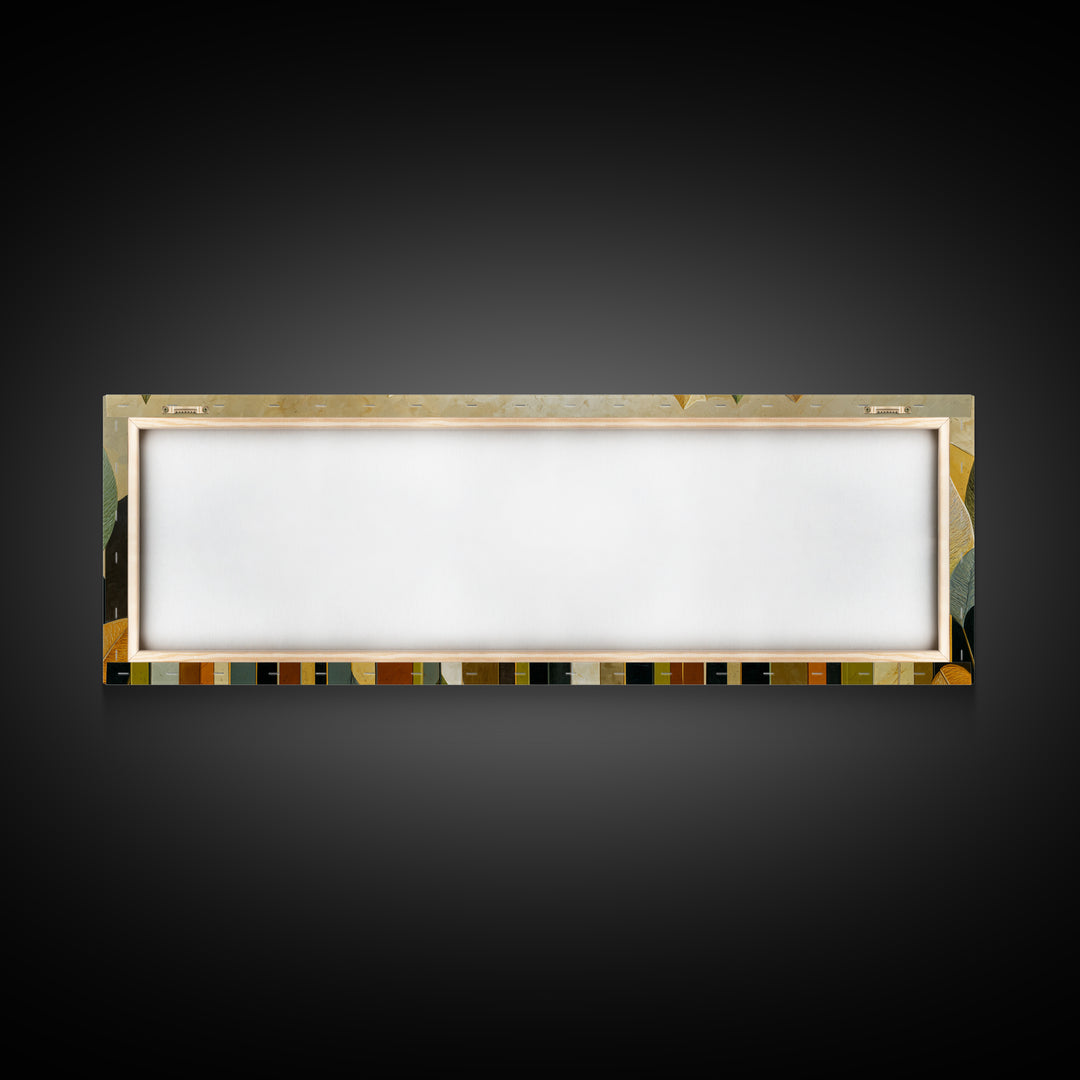Olive Green Abstract Leaf Pattern Framed Canvas Print, Monochrome Art, Bird Art, Living Room Decor, Fine Art, Mono, Boho Decor, MON-3x1-12