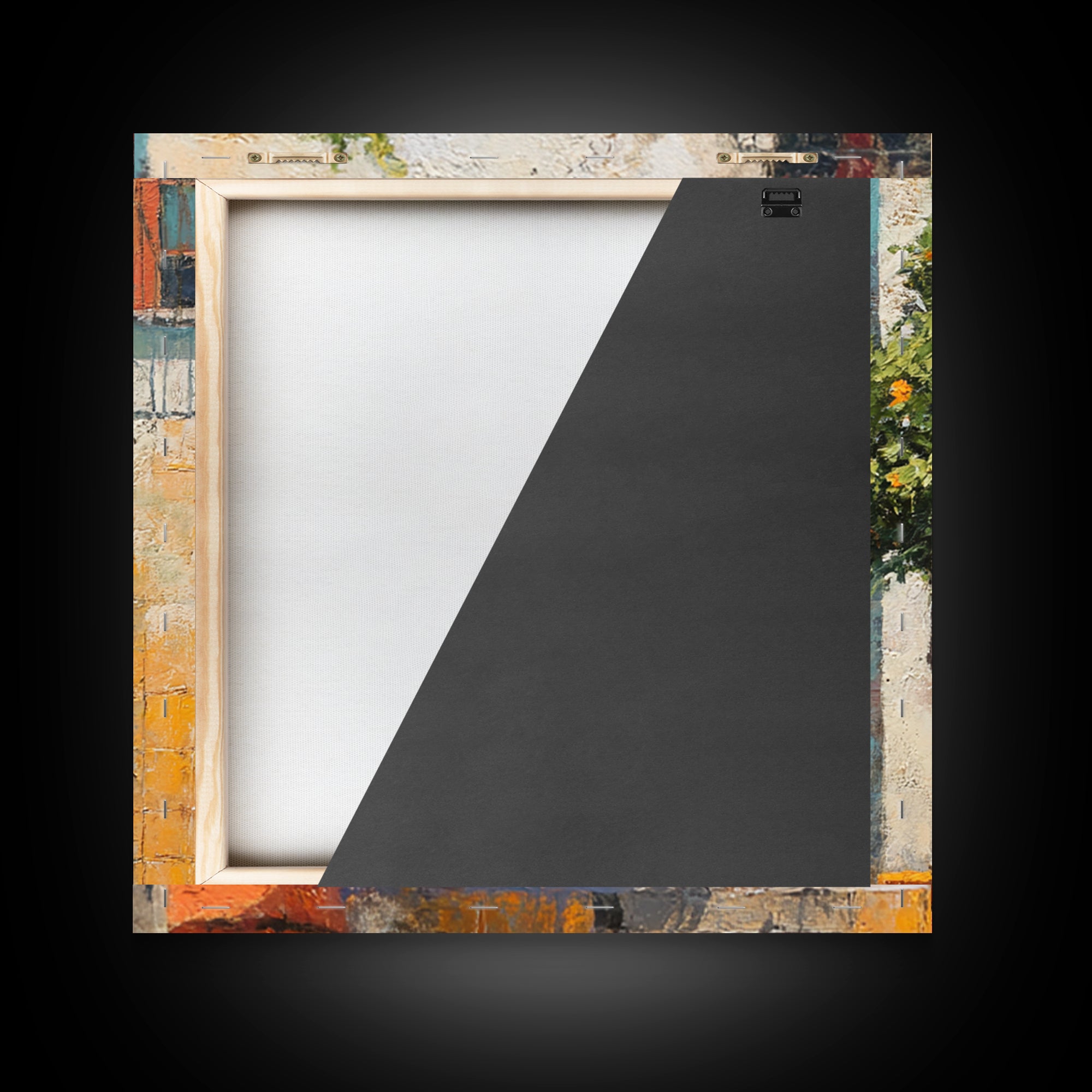 Orange Tree in Tiled Courtyard Framed Canvas Print, Moroccan Art, Contemporary Art, Living Room Decor, Oil Painting, Marrakesh, MOR-1x1-37
