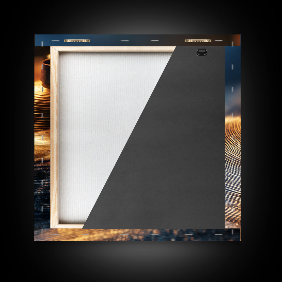 Gold Cymbal Closeup Framed Canvas Print, Music Studio Art, Wall Decor, Studio Decor, Fine Art, Rhythm, Wall Art Printable, MSA-1x1-48