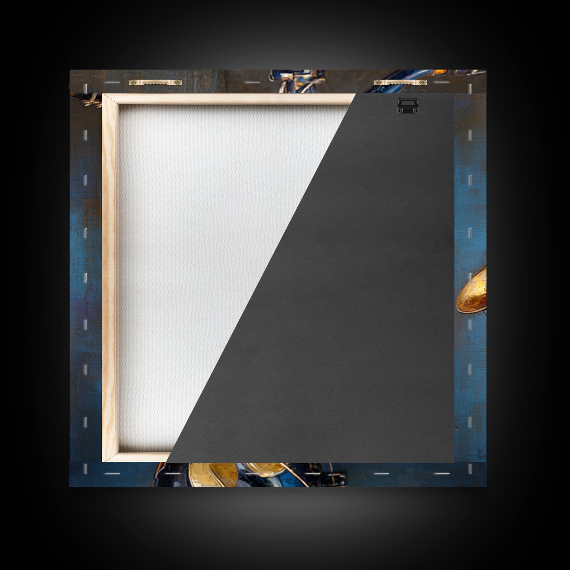 Jazz Saxophone with Smoky Blue Background Framed Canvas Print, Music Studio Art, Music Lover, Studio Decor, Fine Art, Rhythm, MSA-1x1-74