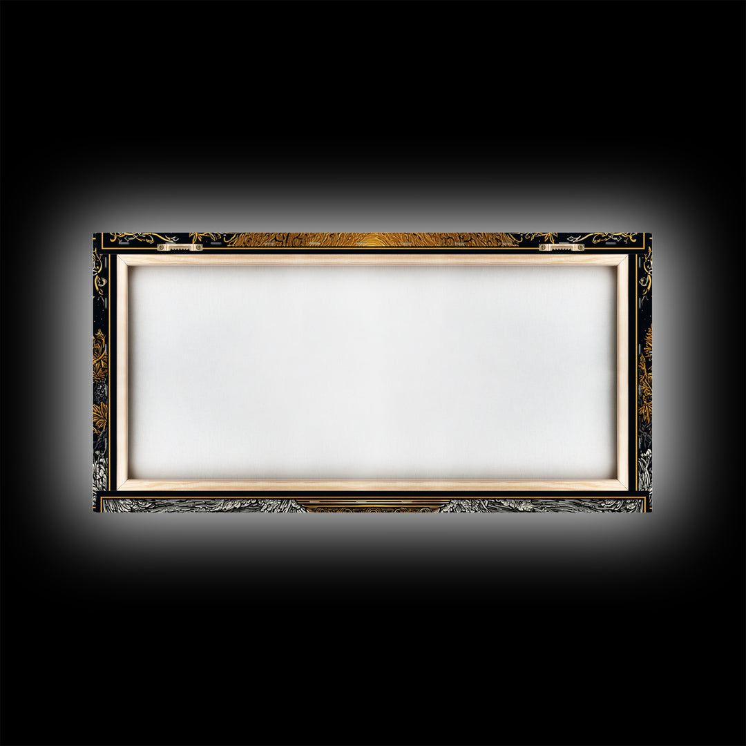 Golden Ornate Chalice, Gold Canvas Art, Real Wood Frame, Mythology Inspired Wall Decor, Classical Celebration Scene