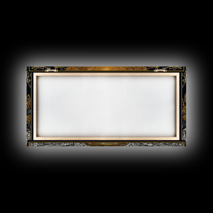 Golden Ornate Chalice, Gold Canvas Art, Real Wood Frame, Mythology Inspired Wall Decor, Classical Celebration Scene