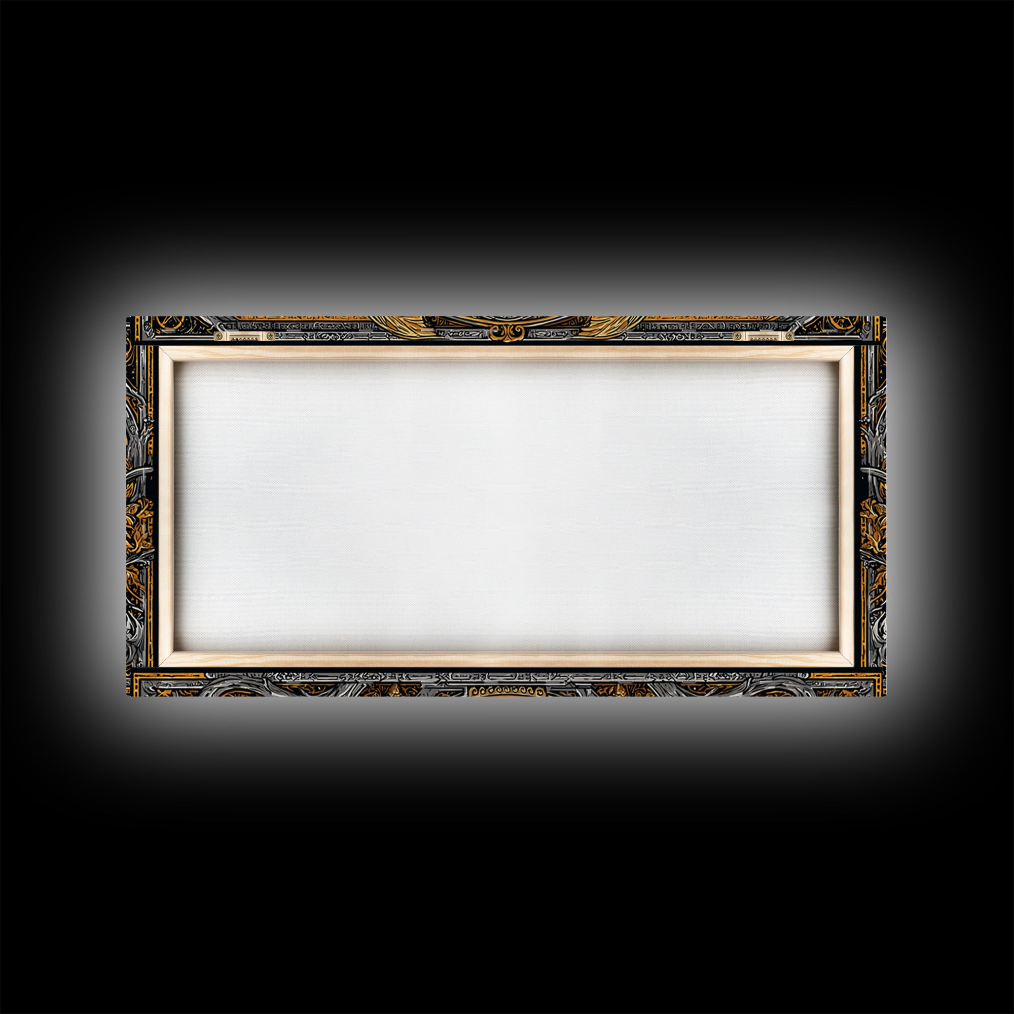 Ornate Ram Lyre, Gold Canvas Print, Real Wood Frame, Mythology Inspired Musical Art, Classical Decorative Artwork