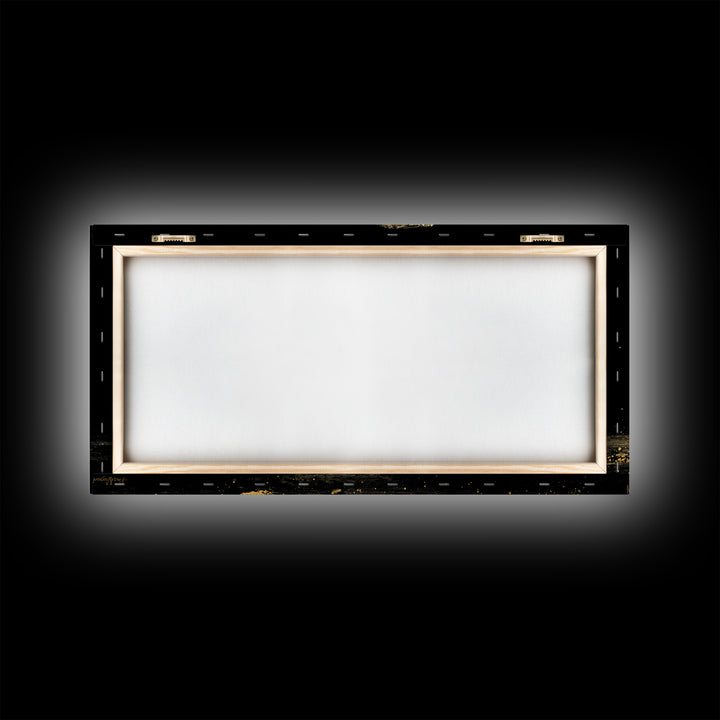Golden Theatrical Mask, Gold Canvas Print, Real Wood Frame, Dramatic Abstract Artwork, Expressive Wall Art