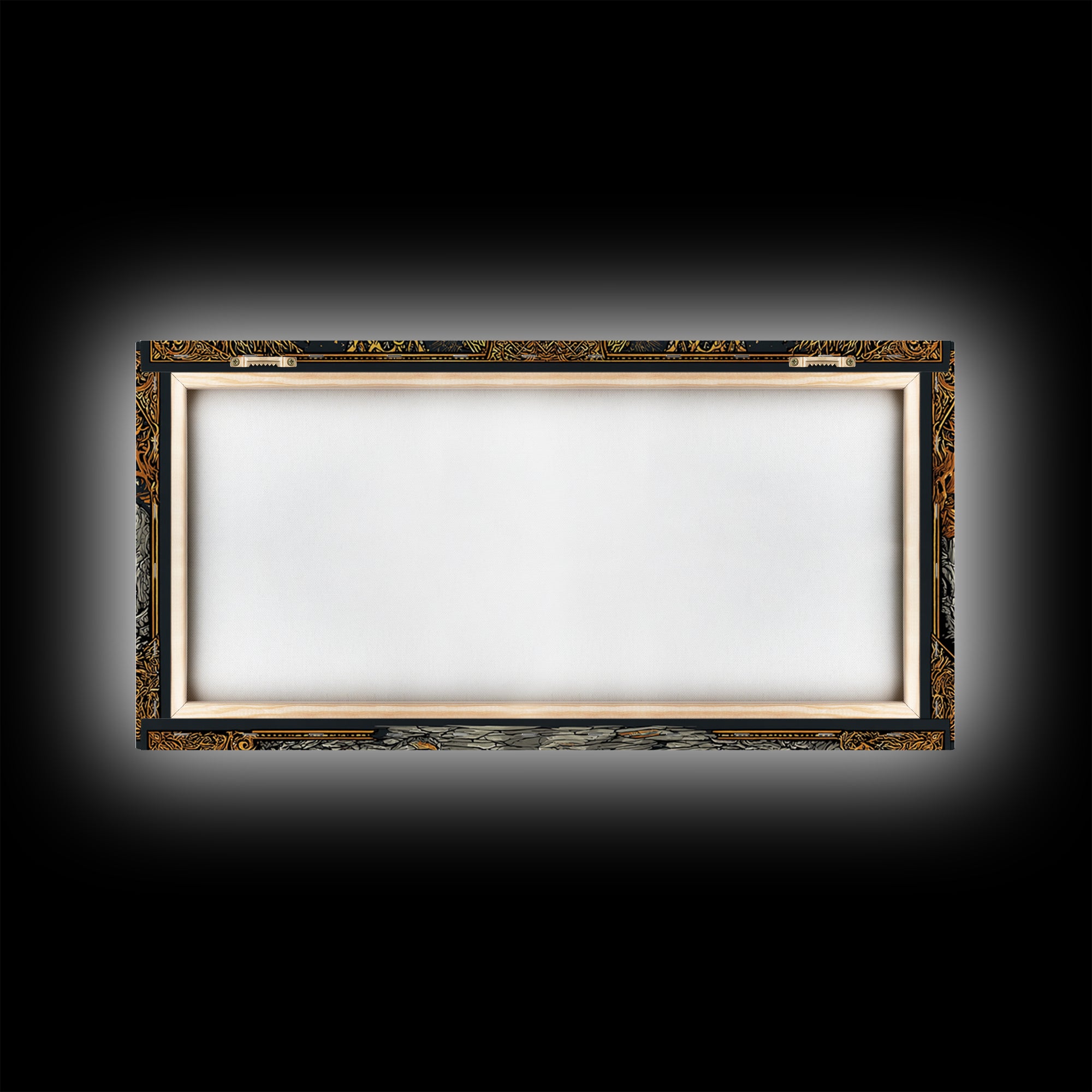 Gold Fantasy Portal Artwork, Glowing Pillars and Trees, Wood Framed Map Wall Décor for Magical and Epic Settings