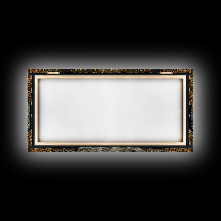 Gold Fantasy Portal Artwork, Glowing Pillars and Trees, Wood Framed Map Wall Décor for Magical and Epic Settings